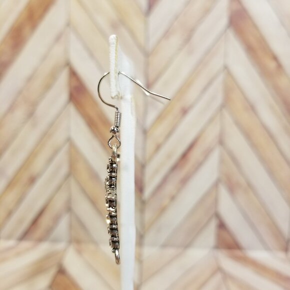 Silver Rhinestone Cross Dangling Earrings - Picture 3 of 3